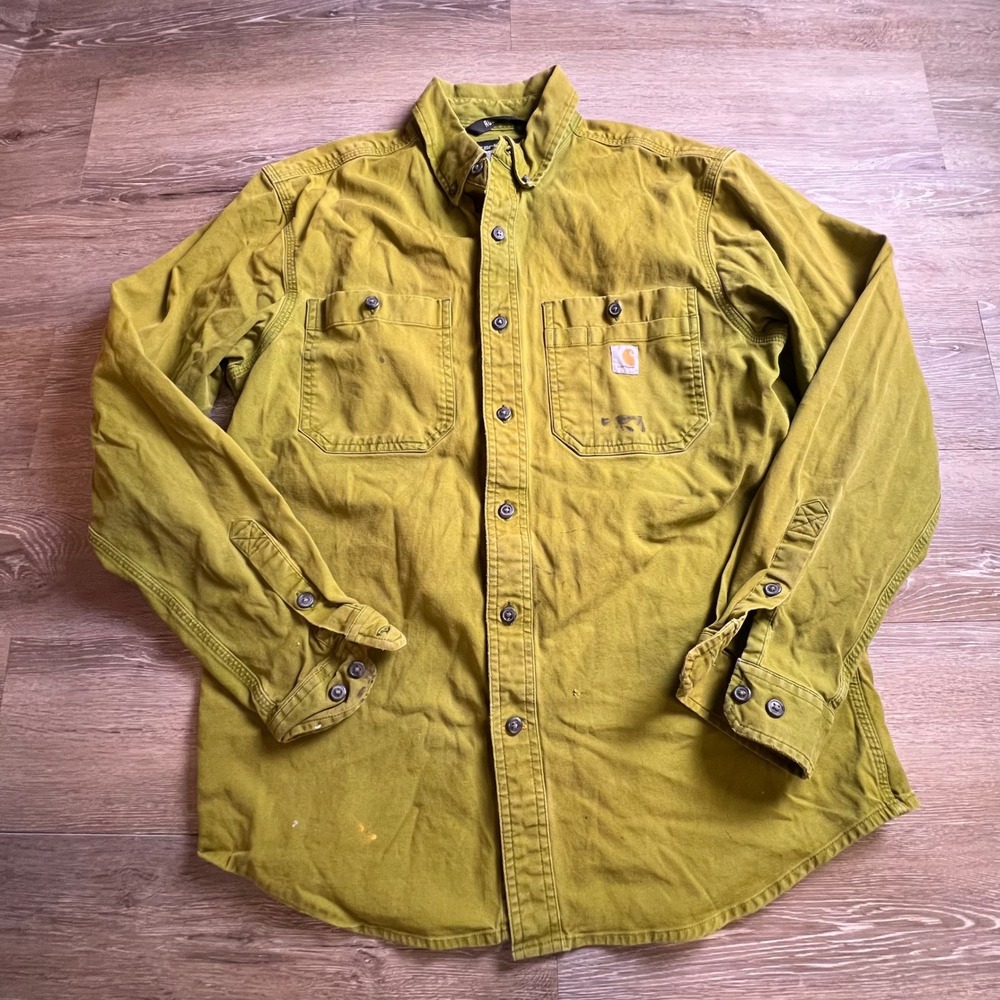 Carhartt Shirt Mens M Yellow Rugged Flex Relaxed Fit Canvas Workwear 103554 G99